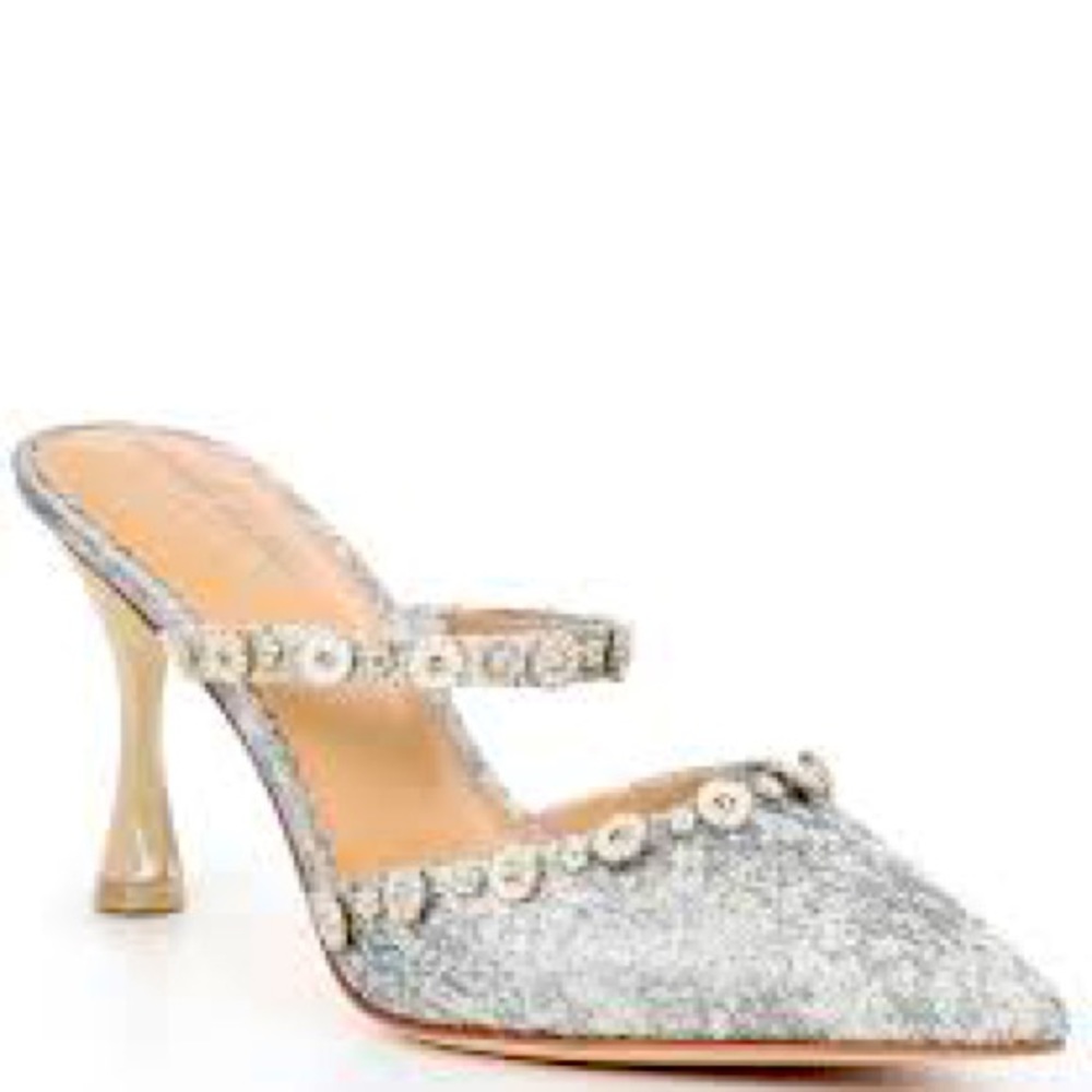 Nicole Bathie x Antonio Melani Ornamented Metallic Brocade Mules